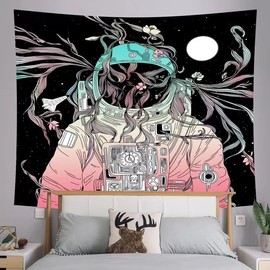 Astronaut Tapestry – 200x150CM Space & Nature Fusion Wall Hanging with Stars, Moon & Pastel Colors – Modern Boho Decor for Bedroom, Living Room, Dorm – SteadyINK®
