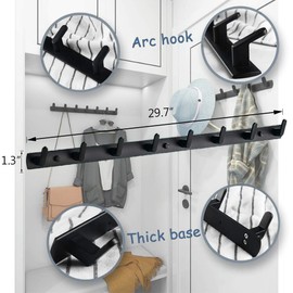 Spotact Wall Mounted Coat Racks with 8 Hooks Hanging Holder Towel Rack 29.7"x1.3" Modern Black Hanging for Clothes Entryway Bathroom (8 Hooks(2 Packs))