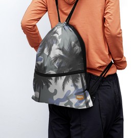 PAKAZA Knapsack Gym Sack, Hot Spring Bag, Japanese Pattern, Original, Stylish, Drawstring Cloth, Foldable, Large Capacity, Palm Tree Silhouette, Free size