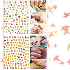 TailaiMei 3D Thanksgiving Nail Decals Stickers, Self-Adhesive Autumn Nail Art Decorations, Design for Fall Maple Leaves Pumpkin Turkey(1154 Pcs, 10 Sheets)