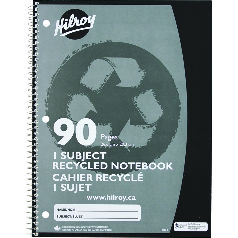 Hilroy Recycled Coil 1-Subject Notebook, College Ruled, 10-1/2 X 8