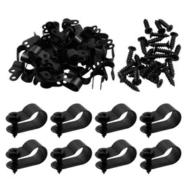 Bivethoi 120 PCS R-Type Cable Clip Wire Clamp, 3/8" Black Screw Mounting Clips Nylon Screw Mounting Cord Fastener Wire Conduit Clamp for Wire Management