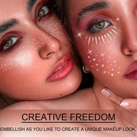 50 Pcs Glitter Freckles Face Tattoo - Silver - Sparkle Makeup Patches, Face Glitter Speckles Makeup Patches - Cute Glitter Makeup Accessories for Girls Women - Waterproof Cosmetic Glitter for Face