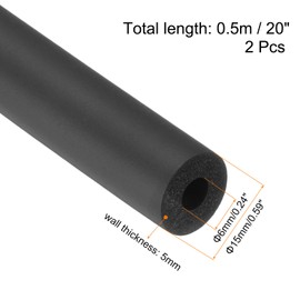 QUARKZMAN Pack of 2 Pipe Insulation Foam Pipe Insulation Pipe 6 mm (1/4 Inch) ID 15 mm OD 20 Inch Thermal Insulation for Handle Support, Black