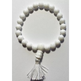 White Agate Wrist Mala Bracelet with Guru Bead
