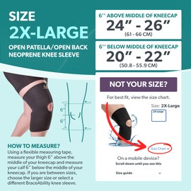 BraceAbility Open Patella/Open Back Neoprene Knee Sleeve | Water-Resistant Athletic Compression Knee Brace for Swimming, Wakeboarding, Scuba Diving, Surfing, Waterskiing and Other Sports (2XL)