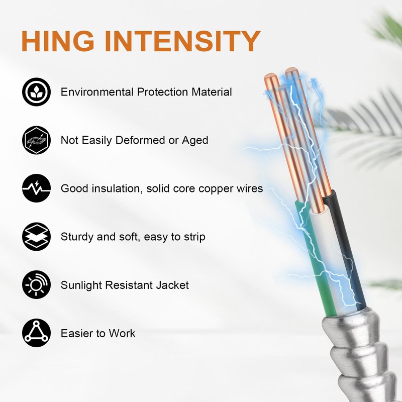 MOOKEERF 14/2 MC Cable with Ground - 75FT Pure Copper