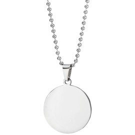 COOLSTEELANDBEYOND Mens Women Steel Two-sided Mirror Brushed Finishing Circle Medal Pendant Necklace 23.6 in Ball Chain