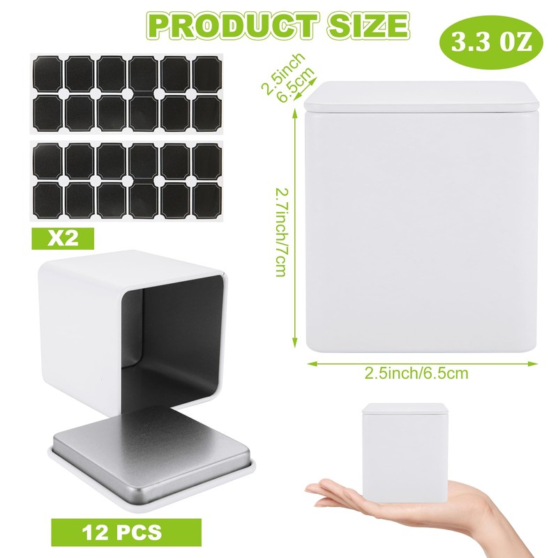 WOPPLXY 12 Pack Square White Metal Tins, Small Tea Tin