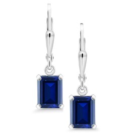 Gem Stone King 925 Sterling Silver 8X6MM Emerald Cut Gemstone Birthstone Drop Dangle Earrings For Women