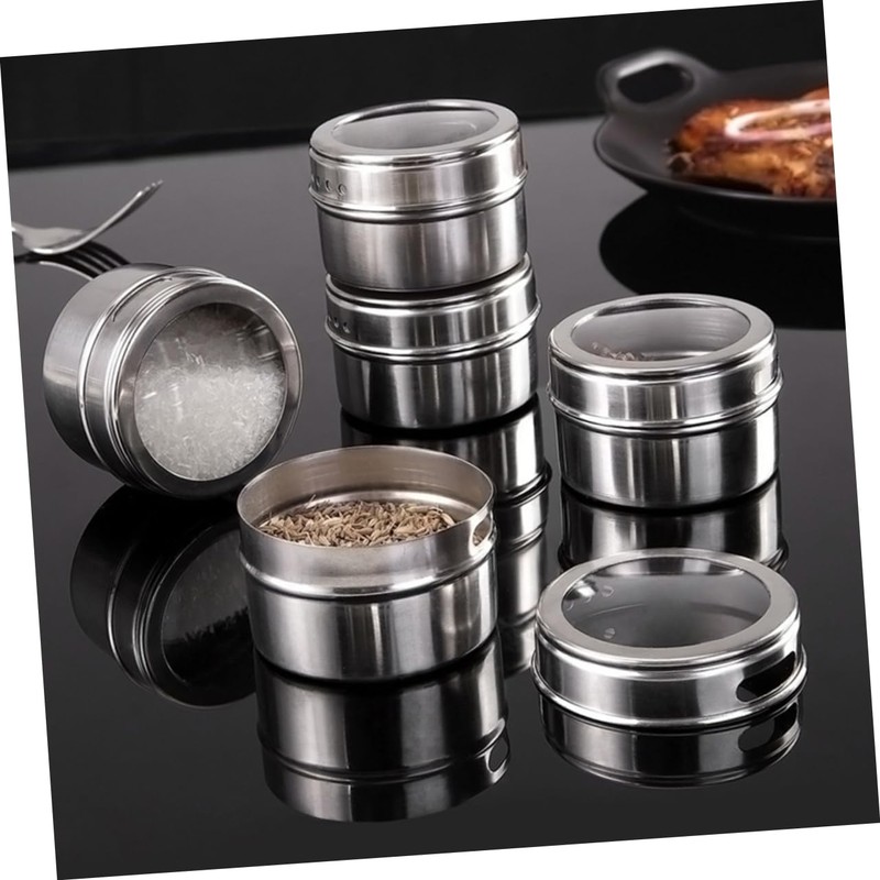Sosoport 8pcs Magnetic Stainless Steel Spice Containers Airtight Spice Jars