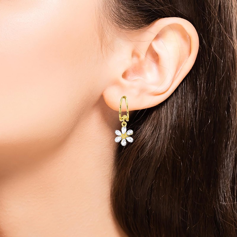 Gold Tone Crystal Flowers Statement Half Hope Stud Earrings, Crystal,