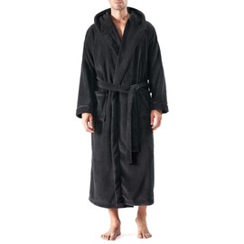 DAVID ARCHY Men's Soft Plush Coral Fleece Robe Full Length Hooded Long Bathrobe for Men with Hood (XL, Black)