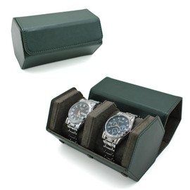 Watch Travel Hexagon Case Portable Organizer - Luxury Watch Hexagon Travel Box Recycled Leather Watch Storage and Display for Men and Women(2Slot-Dark Green)