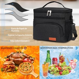 Bolsa de Almuerzo para Loncheras para Mujer,Lonchera para Hombre y Lonchera Termica,Bolsa Almuerzo Impermeable con Extraíble Ajustable Bandolera,Negro
