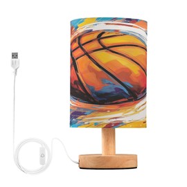 ATTX Orange Basketball Table Lamp, USB Bedside Nightstand Lamps for Bedroom Living Room Nursery