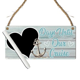 Days Until Our Cruise Countdown Sign - Fun & Stylish MDF Wooden Plaque with Heart Chalkboard for Holiday Vacation Countdown - Ready to Hang with Rustic Rope (Mint, With Pen)