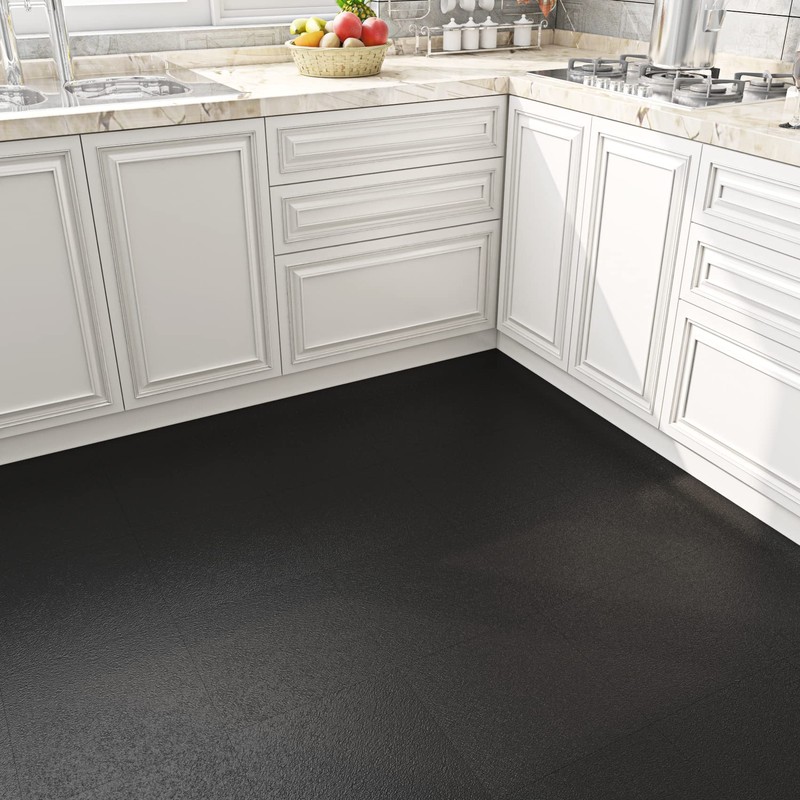FunStick Black Peel and Stick Floor Tile Waterproof 12x12 in