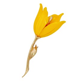 KINMOT Elegant Golden Stem Yellow Tulip Resin Flower Brooch Pin