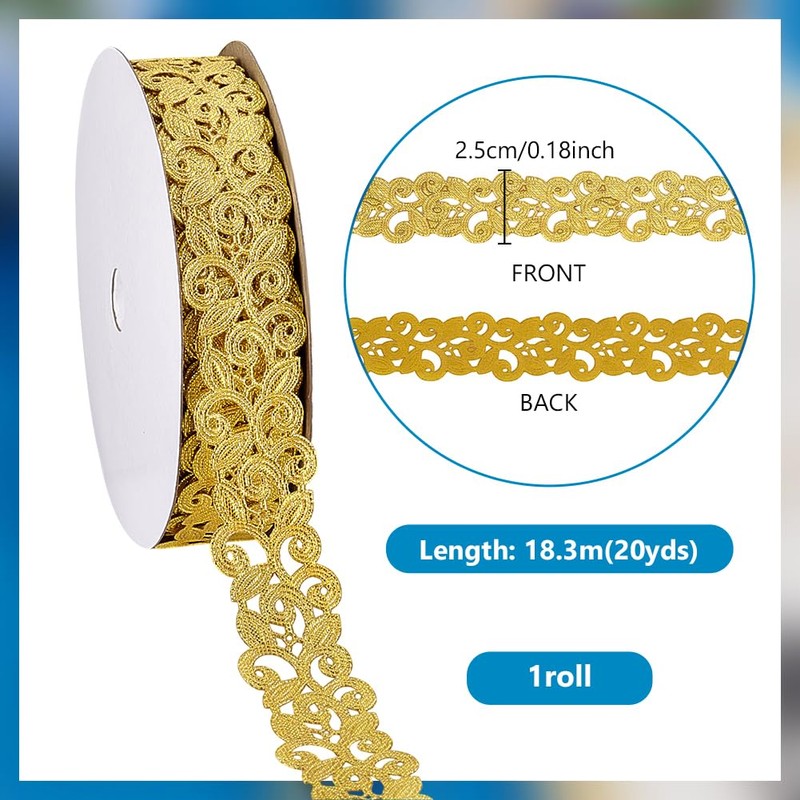 PH PandaHall 20 Yards Gold Lace Trim for Sewing, 25mm