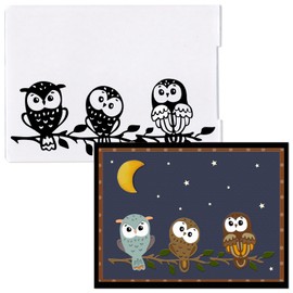 Threetols 3-D Textured Impressions Embossing Folder, Owl Background Embossing Folder for Card Making, Fall Branch Frame DIY Plastic Scrapbooking Photo Album Card Paper DIY Craft Decor Template Mold