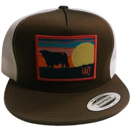 Lazy J Ranch Wear Brown and White Snapback Baseball Cap Hat with 4" Hereford Sky Patch Bull