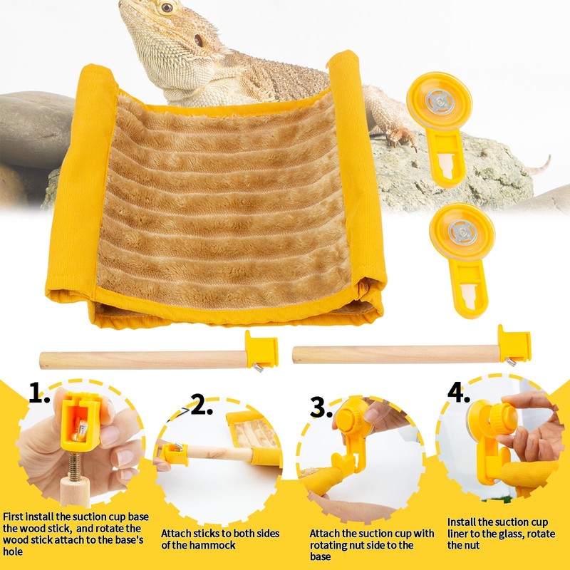FlidRunest Bearded Dragon Hammock with Suction Cups, Soft Lizard Hammock