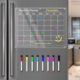 Clear Monthly Calendar Planning Board for Refrigerator, Acrylic Magnetic Dry Erase Planning Board Calendar for Fridge, Includes 8 Colors Magnetic Dry Erase Markers