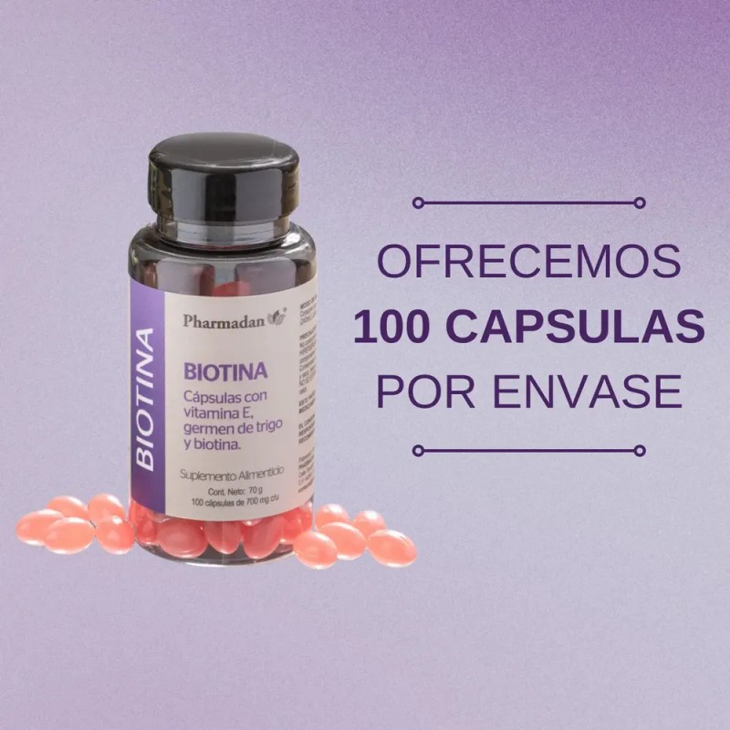 Pharmadan Biotina con Vitamina E 700mg 100 Cápsulas Suplemento Nutricional