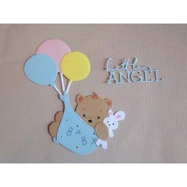 Unbranded Bear with balloons & Little Angel Word die cuts scrapbook cardstock. See Pics