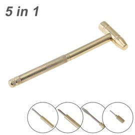 Omninmo 6 in 1 Mini Multifunctional Copper Hammer and Screwdriver, Removable Hand Tools, Serving Tools for Watchmakers, Jewelers, Nut Eaters and Home Repair Tool(Gold)