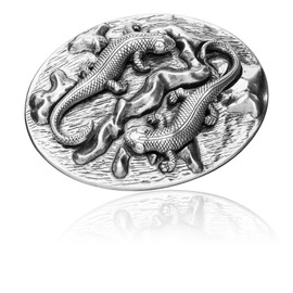 FREDERIC HERMANO Belt Buckle 40 mm Metal Silver Blackened - Buckle Reptile - Pin Buckle for Belt with 4 cm Width - Silver-Coloured Blackened, Blackened metal, Classic