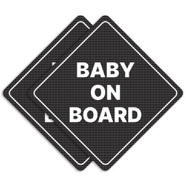 GEEKBEAR Baby on Board Car Sign - Sticker or Magnet & Color Options, Weather-Resistant - Diamond Shape 6.8 x 6.8 in (Black, See-Through Sticker)