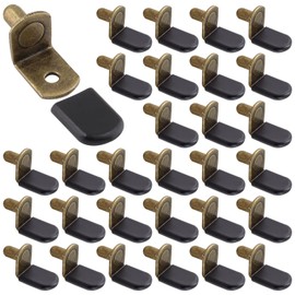Biaungdo 30 Pcs Shelf Support Pegs, 1/4 Inch L-Shaped Clips with Rubber Sleeve, Cabinet Shelf Support Pegs for Bookshelves Glass Corner Shelf Cabinet Furniture, Bronze Tone