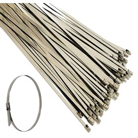 100 Pcs Stainless Steel Cable Ties 4.6mm x 300mm SUS304 Metal Band Tie Wrap Insulation Lock SxP