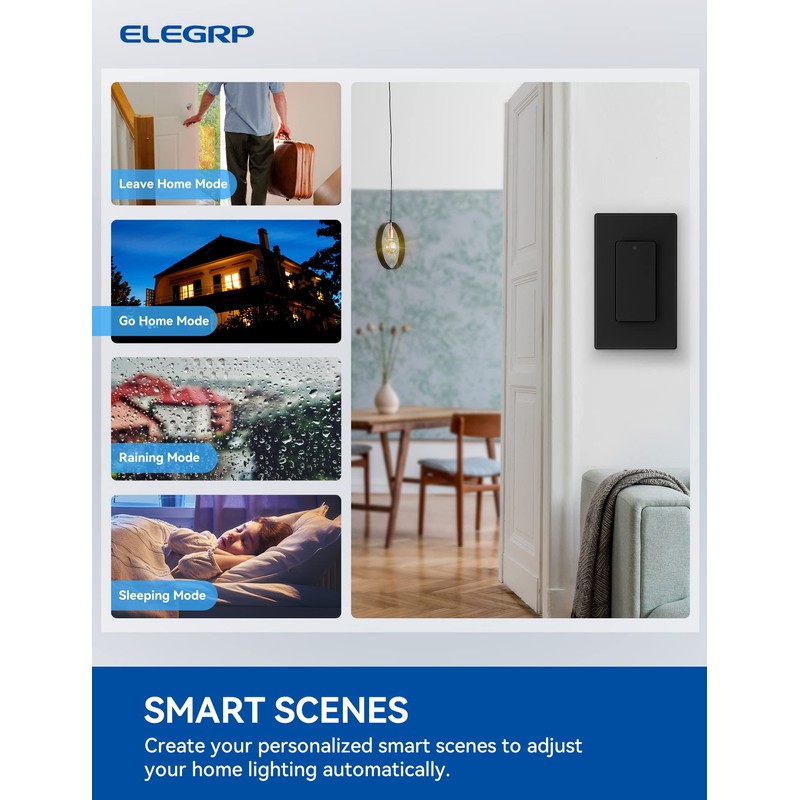 ELEGRP Smart Light Switch, 2.4GHz Wi-Fi Light Switch Compatible with