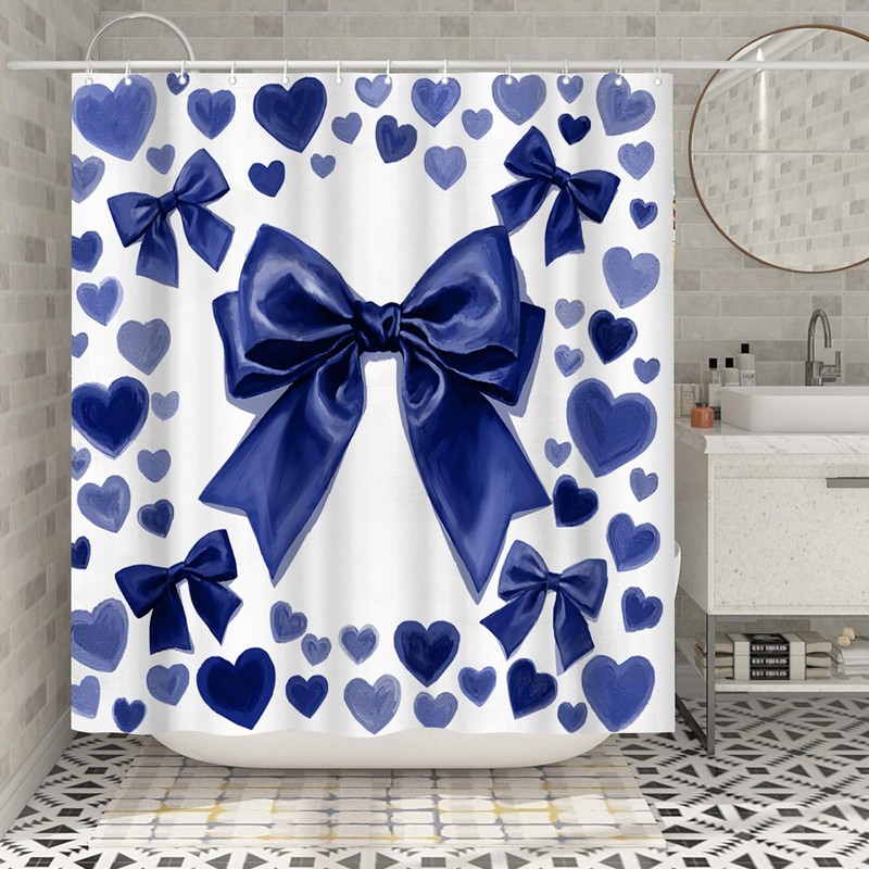 Conipit Bow Shower Curtains Romantic Bathroom Decor Navy Blue Bath