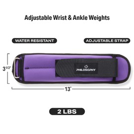 Philosophy Gym Adjustable Ankle/Wrist Weights, Set of 2-1.5 lb Each, 3 lb Total for Strength Training and Fitness