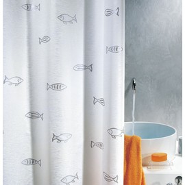 Spirella Kos Metallic Effect Polyester Shower Curtain, 240 x 180 cm, White/Silver