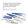 Invero 7 Piece Stainless Steel Precision Tweezer Set - Includes