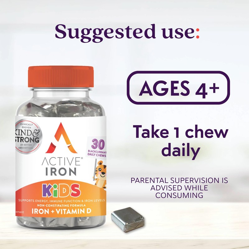 Active Iron Kids Chews, with Iron & Vitamin D, Blackcurrant