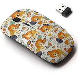 2.4G Wireless Mouse with Cute Pattern Design for All Laptops and Desktops with Nano Receiver - Cute Lion Tropical