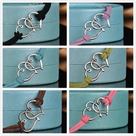 Yumilok Doppel Herzen Charm-Armband Freundschaft Armbänder Handgemacht Geflochten Leder Legierung Verstellbar Armkettchen für Damen Mädchen, 6 Stücke