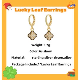 Lucky Leaf Earrings, Slightly Inlaid Double sided Earrings for Women, Light Luxury Earrings with Diamonds, Elegant and Noble Style Earrings(Gold)