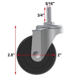 AAGUT 2" Swivel Threaded Casters, 5/16"-18 x 3/4" Stem Rubber Caster with 360 Degree, 4 Pack Without Brakes, Nuts Included