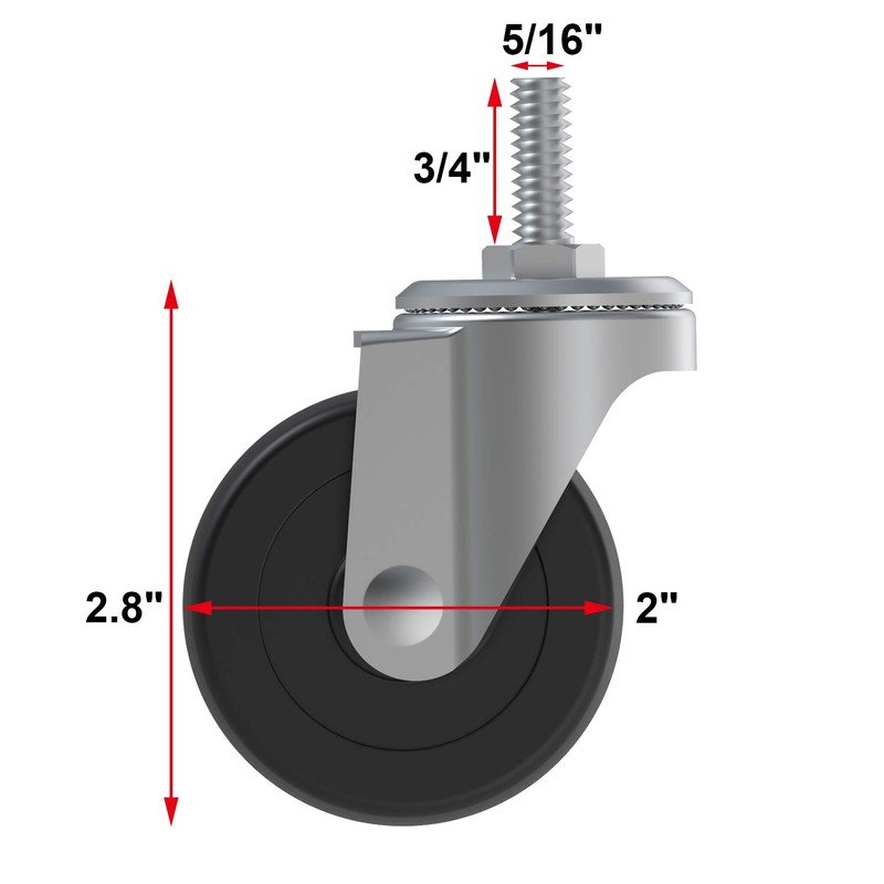 AAGUT 2" Swivel Threaded Casters, 5/16"-18 x 3/4" Stem Rubber