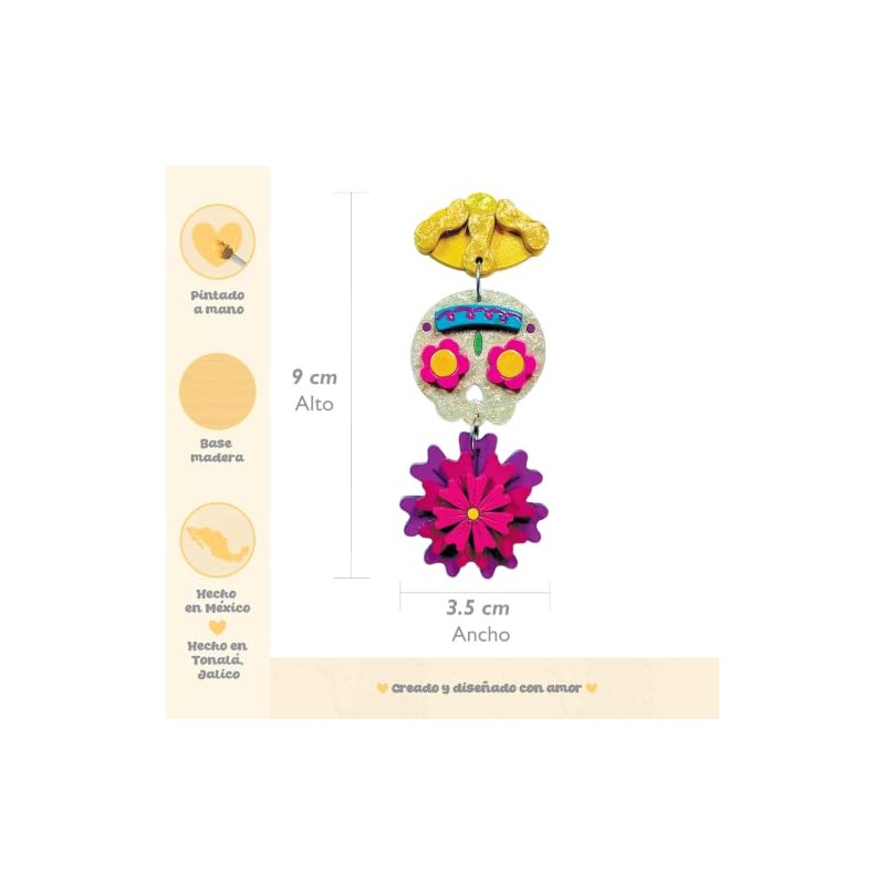 Aretes de Pan de Muerto Calavera de Dulce y Flores