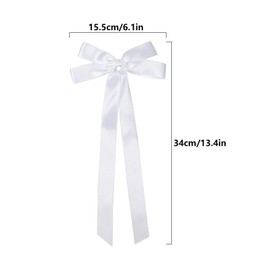 2Pcs Hair Bows for Girls, Satin Hair Ribbons Bow Hair Clips with Long Tail Hair Barrettes Hair Accessories for Women Girls(Black, White)