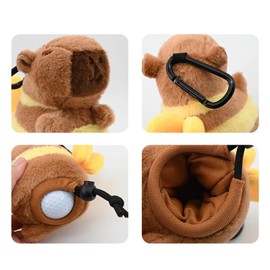 HELLO NRC Drawstring Golf Ball Case Capibara Golf Ball Pouch Storage Bag Holds 1 Carabiner and 3 Tees, Cute Plush Toy Shape, Convenient to Store and Carry, Drop Prevention, 2 Compartments for Travel