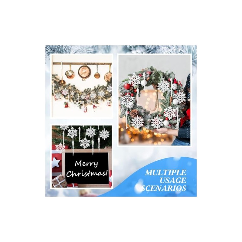 50 Adornos de Copos de Nieve Blancos de Navidad de